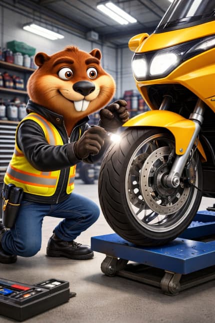 Freddy working on his honda goldwing motorcycle